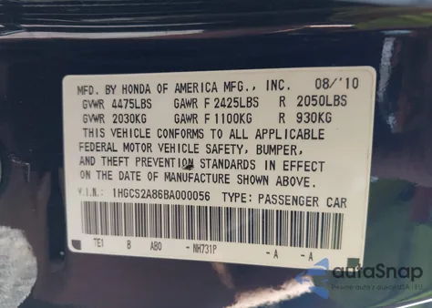 2011 Honda Accord 3.5 Ex-L z USA, uszkodzony, nr VIN 1HGCS2A86BA000056